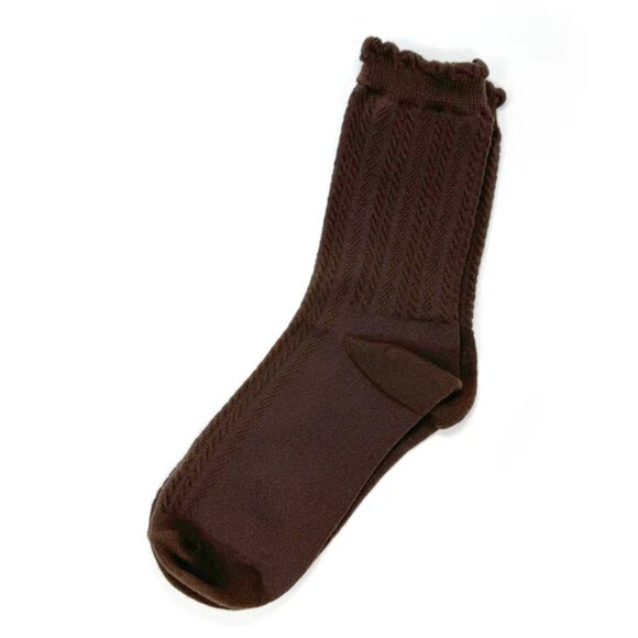 NWT Jane Ribbed Brown Ruffle Crew Socks - Picture 5 of 5